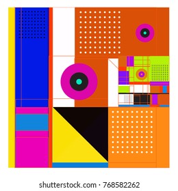 Trendy geometric elements memphis colorful and glowing design. Retro 90’s style texture, pattern and elements. Modern abstract background design and cover template.