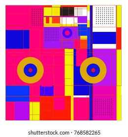 Trendy geometric elements memphis colorful and glowing design. Retro 90’s style texture, pattern and elements. Modern abstract background design and cover template.