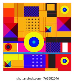 Trendy geometric elements memphis colorful and glowing design. Retro 90’s style texture, pattern and elements. Modern abstract background design and cover template.
