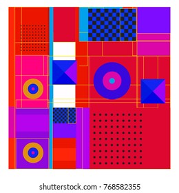 Trendy geometric elements memphis colorful and glowing design. Retro 90’s style texture, pattern and elements. Modern abstract background design and cover template.
