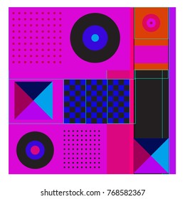 Trendy geometric elements memphis colorful and glowing design. Retro 90’s style texture, pattern and elements. Modern abstract background design and cover template.