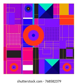 Trendy geometric elements memphis colorful and glowing design. Retro 90’s style texture, pattern and elements. Modern abstract background design and cover template.