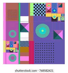 Trendy geometric elements memphis colorful and glowing design. Retro 90’s style texture, pattern and elements. Modern abstract background design and cover template.