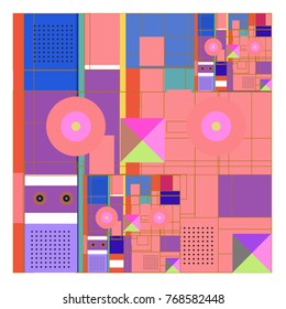 Trendy geometric elements memphis colorful and glowing design. Retro 90’s style texture, pattern and elements. Modern abstract background design and cover template.
