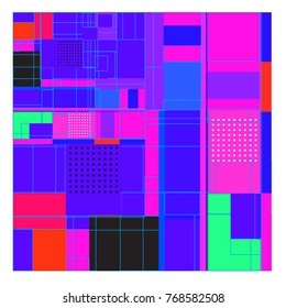 Trendy geometric elements memphis colorful and glowing design. Retro 90’s style texture, pattern and elements. Modern abstract background design and cover template.