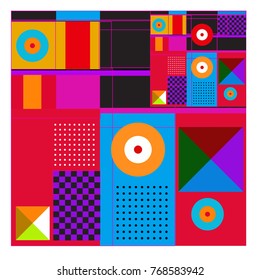Trendy geometric elements memphis colorful and glowing design. Retro 90’s style texture, pattern and elements. Modern abstract background design and cover template.