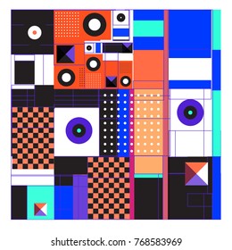 Trendy geometric elements memphis colorful and glowing design. Retro 90’s style texture, pattern and elements. Modern abstract background design and cover template.