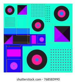 Trendy geometric elements memphis colorful and glowing design. Retro 90’s style texture, pattern and elements. Modern abstract background design and cover template.