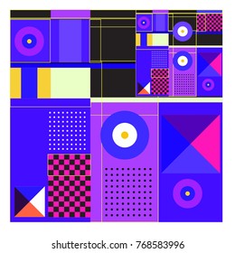 Trendy geometric elements memphis colorful and glowing design. Retro 90’s style texture, pattern and elements. Modern abstract background design and cover template.