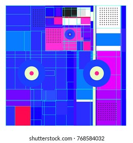 Trendy geometric elements memphis colorful and glowing design. Retro 90’s style texture, pattern and elements. Modern abstract background design and cover template.