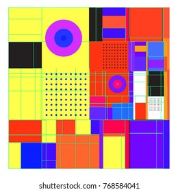 Trendy geometric elements memphis colorful and glowing design. Retro 90’s style texture, pattern and elements. Modern abstract background design and cover template.