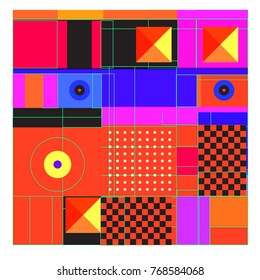 Trendy geometric elements memphis colorful and glowing design. Retro 90’s style texture, pattern and elements. Modern abstract background design and cover template.
