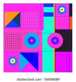 Trendy geometric elements memphis colorful and glowing design. Retro 90’s style texture, pattern and elements. Modern abstract background design and cover template.