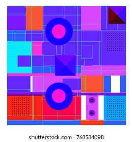 Trendy geometric elements memphis colorful and glowing design. Retro 90’s style texture, pattern and elements. Modern abstract background design and cover template.