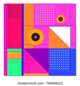 Trendy geometric elements memphis colorful and glowing design. Retro 90’s style texture, pattern and elements. Modern abstract background design and cover template.