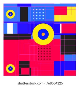 Trendy geometric elements memphis colorful and glowing design. Retro 90’s style texture, pattern and elements. Modern abstract background design and cover template.