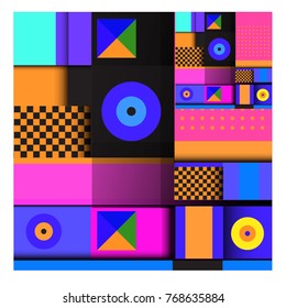 Trendy geometric elements memphis colorful and glowing design. Retro 90’s style texture, pattern and elements. Modern abstract background design and cover template.