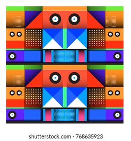 Trendy geometric elements memphis colorful and glowing design. Retro 90’s style texture, pattern and elements. Modern abstract background design and cover template.