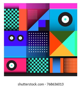 Trendy geometric elements memphis colorful and glowing design. Retro 90’s style texture, pattern and elements. Modern abstract background design and cover template.