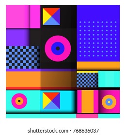 Trendy geometric elements memphis colorful and glowing design. Retro 90’s style texture, pattern and elements. Modern abstract background design and cover template.