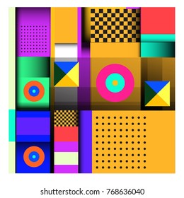 Trendy geometric elements memphis colorful and glowing design. Retro 90’s style texture, pattern and elements. Modern abstract background design and cover template.