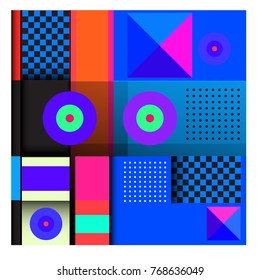 Trendy geometric elements memphis colorful and glowing design. Retro 90’s style texture, pattern and elements. Modern abstract background design and cover template.