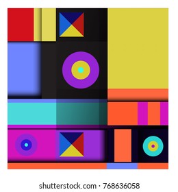Trendy geometric elements memphis colorful and glowing design. Retro 90’s style texture, pattern and elements. Modern abstract background design and cover template.