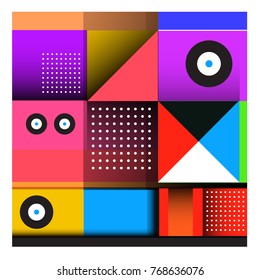 Trendy geometric elements memphis colorful and glowing design. Retro 90’s style texture, pattern and elements. Modern abstract background design and cover template.