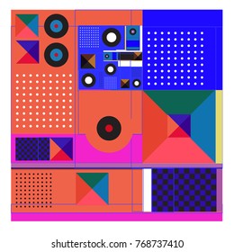 Trendy geometric elements memphis colorful and glowing design. Retro 90’s style texture, pattern and elements. Modern abstract background design and cover template.