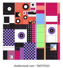 Trendy geometric elements memphis colorful and glowing design. Retro 90’s style texture, pattern and elements. Modern abstract background design and cover template.