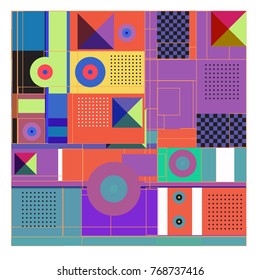 Trendy geometric elements memphis colorful and glowing design. Retro 90’s style texture, pattern and elements. Modern abstract background design and cover template.