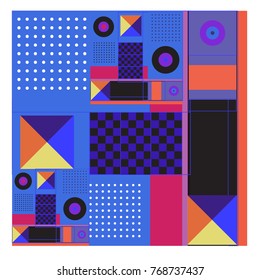Trendy geometric elements memphis colorful and glowing design. Retro 90’s style texture, pattern and elements. Modern abstract background design and cover template.