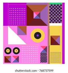 Trendy geometric elements memphis colorful and glowing design. Retro 90’s style texture, pattern and elements. Modern abstract background design and cover template.