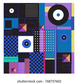 Trendy geometric elements memphis colorful and glowing design. Retro 90’s style texture, pattern and elements. Modern abstract background design and cover template.