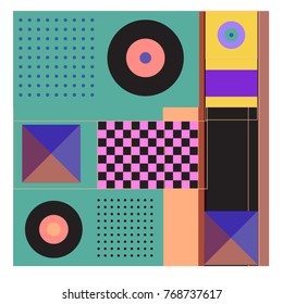 Trendy geometric elements memphis colorful and glowing design. Retro 90’s style texture, pattern and elements. Modern abstract background design and cover template.