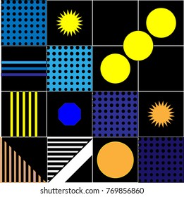 Trendy geometric elements memphis colorful and glowing design. Retro 90’s style texture, pattern and elements. Modern abstract background design and cover template