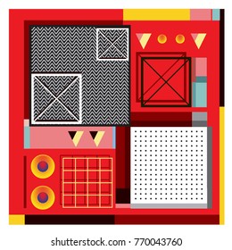 Trendy geometric elements memphis colorful and glowing design. Retro 90’s style texture, pattern and elements. Modern abstract background design and cover template.