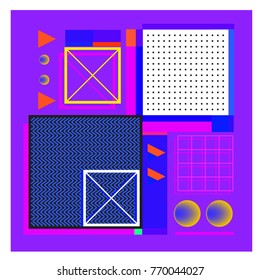 Trendy geometric elements memphis colorful and glowing design. Retro 90’s style texture, pattern and elements. Modern abstract background design and cover template.