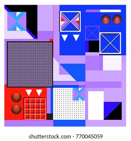 Trendy geometric elements memphis colorful and glowing design. Retro 90’s style texture, pattern and elements. Modern abstract background design and cover template.