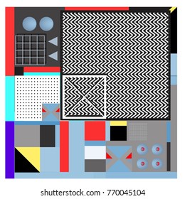 Trendy geometric elements memphis colorful and glowing design. Retro 90’s style texture, pattern and elements. Modern abstract background design and cover template.