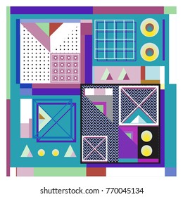 Trendy geometric elements memphis colorful and glowing design. Retro 90’s style texture, pattern and elements. Modern abstract background design and cover template.