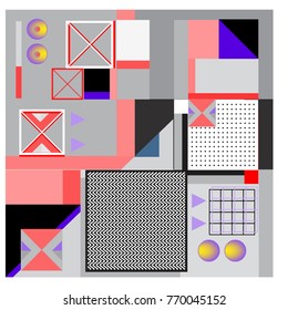 Trendy geometric elements memphis colorful and glowing design. Retro 90’s style texture, pattern and elements. Modern abstract background design and cover template.
