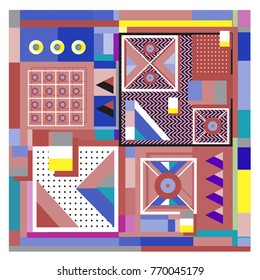 Trendy geometric elements memphis colorful and glowing design. Retro 90’s style texture, pattern and elements. Modern abstract background design and cover template.