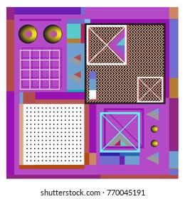 Trendy geometric elements memphis colorful and glowing design. Retro 90’s style texture, pattern and elements. Modern abstract background design and cover template.
