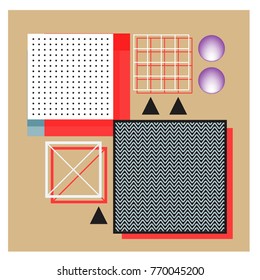 Trendy geometric elements memphis colorful and glowing design. Retro 90’s style texture, pattern and elements. Modern abstract background design and cover template.