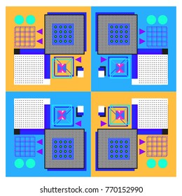 Trendy geometric elements memphis colorful and glowing design. Retro 90’s style texture, pattern and elements. Modern abstract background design and cover template.
