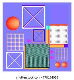 Trendy geometric elements memphis colorful and glowing design. Retro 90’s style texture, pattern and elements. Modern abstract background design and cover template.