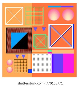 Trendy geometric elements memphis colorful and glowing design. Retro 90’s style texture, pattern and elements. Modern abstract background design and cover template.