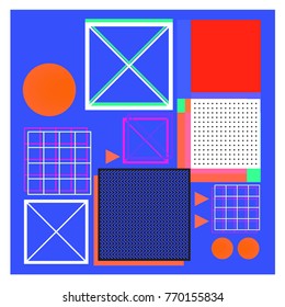 Trendy geometric elements memphis colorful and glowing design. Retro 90’s style texture, pattern and elements. Modern abstract background design and cover template.