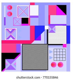 Trendy geometric elements memphis colorful and glowing design. Retro 90’s style texture, pattern and elements. Modern abstract background design and cover template.